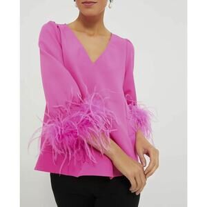 Tuckernuck NWT Easton Hot Pink Satin Feather V-Neck Top Blouse Medium NEW